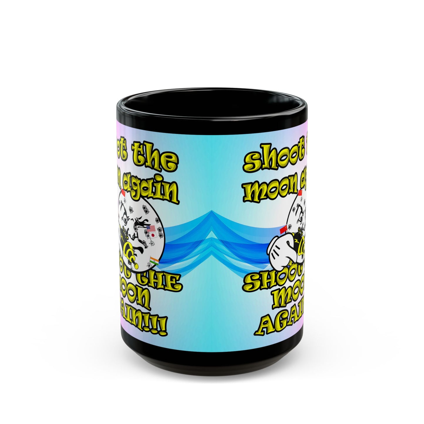shoot the moon again - Black Mug (light blue-pink wave)