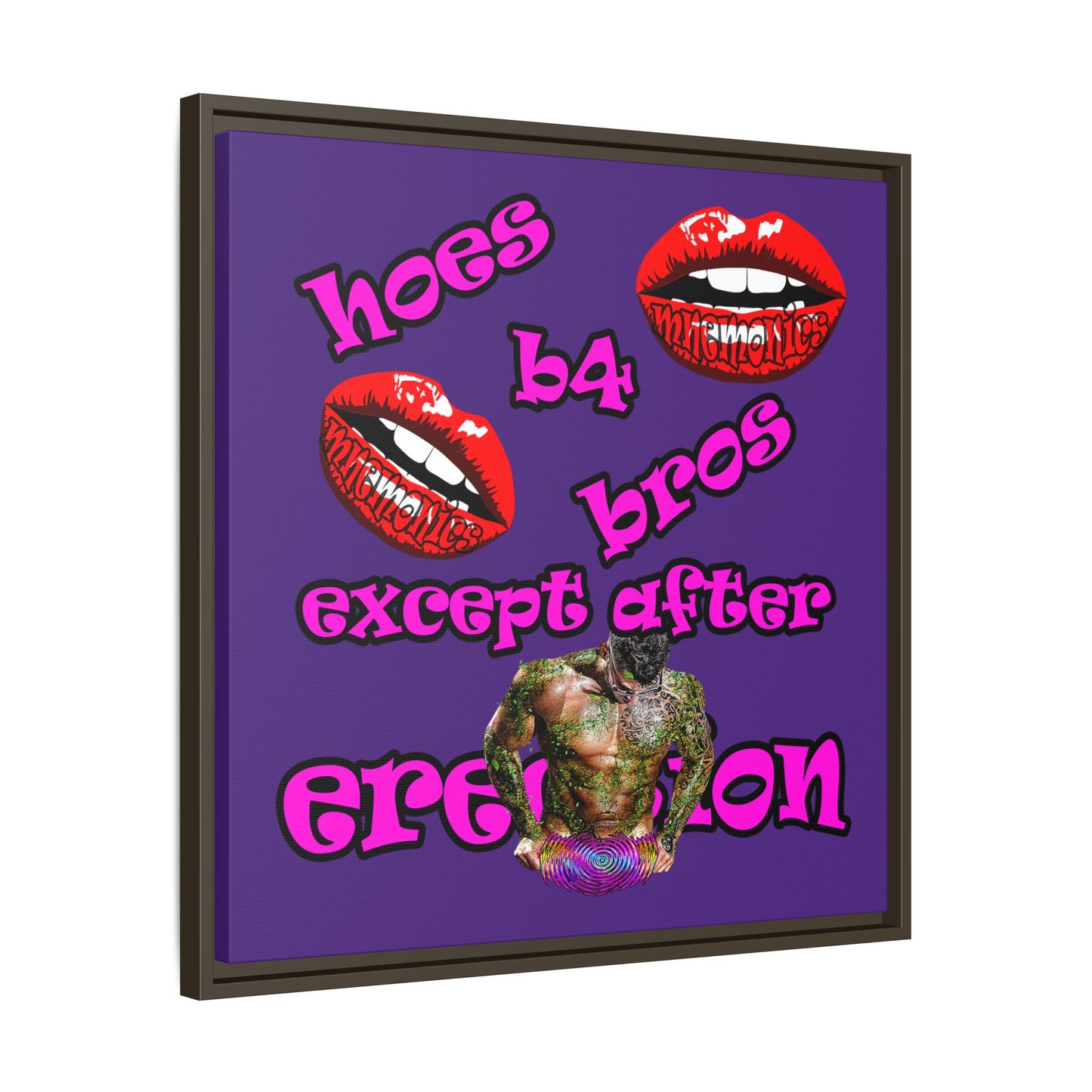 hoes b4 bros - framed canvas art (purple)