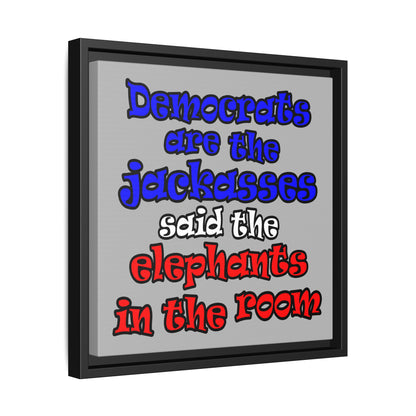 donkeys and elephants - framed canvas art (light grey)
