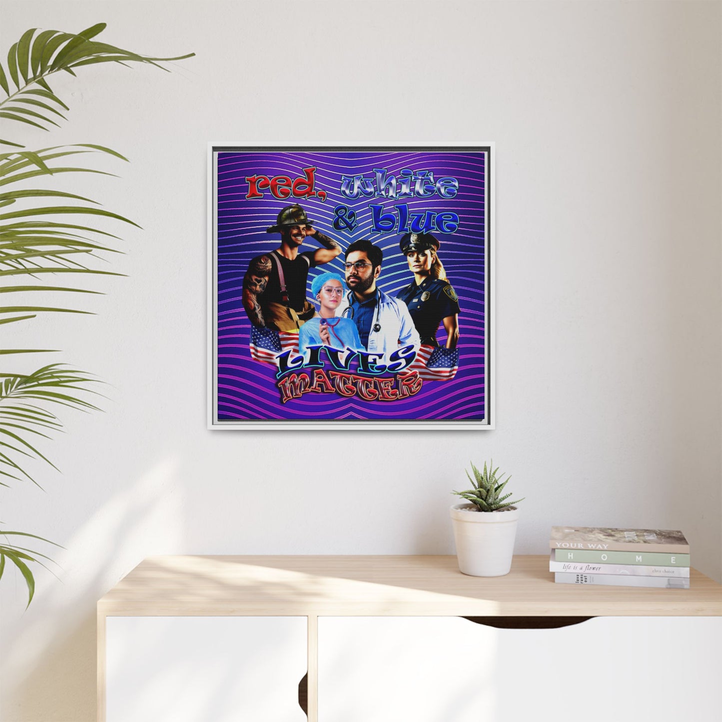 rw&b lives matter - framed canvas art (purple wave)