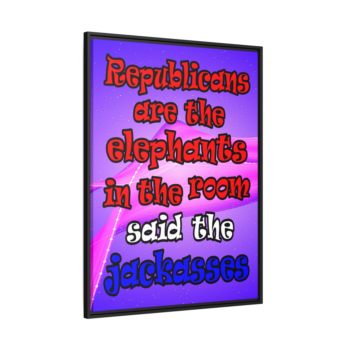 donkeys and elephants - framed canvas art (purple-pink wave)
