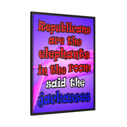 donkeys and elephants - framed canvas art (purple-pink wave)