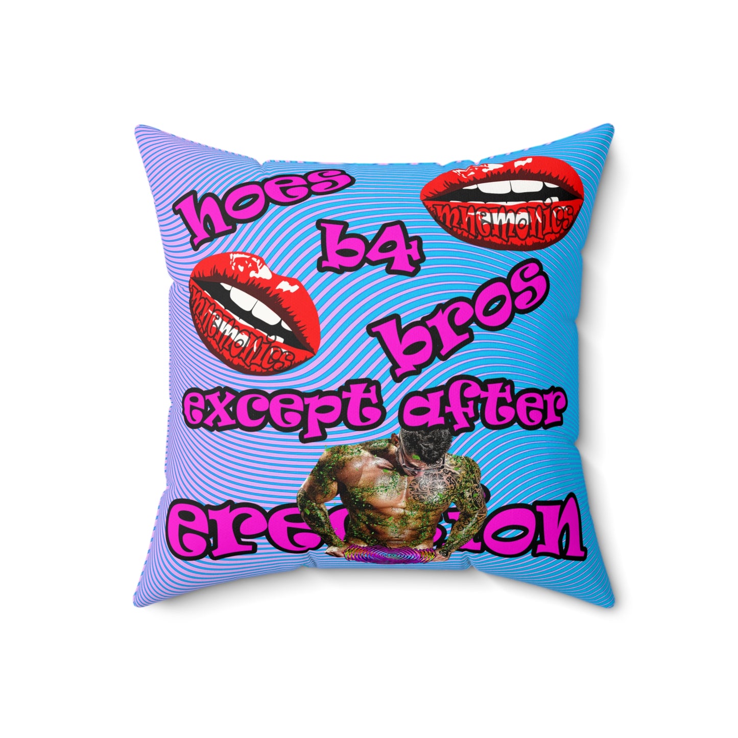 hoes b4 bros - Faux Suede Square Pillow - (light blue-purple wave)