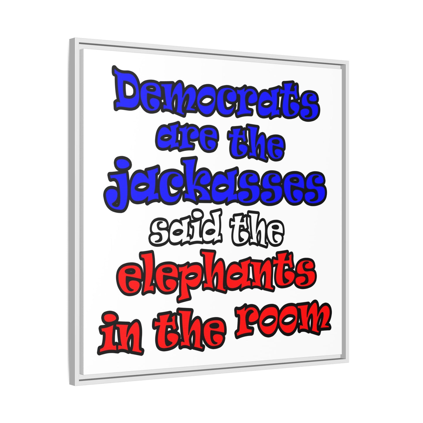 donkeys and elephants - framed canvas art (white)