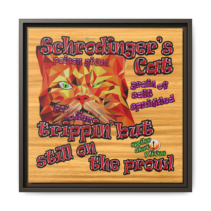 schrodinger's cat - framed canvas art (butterscotch wood finish)