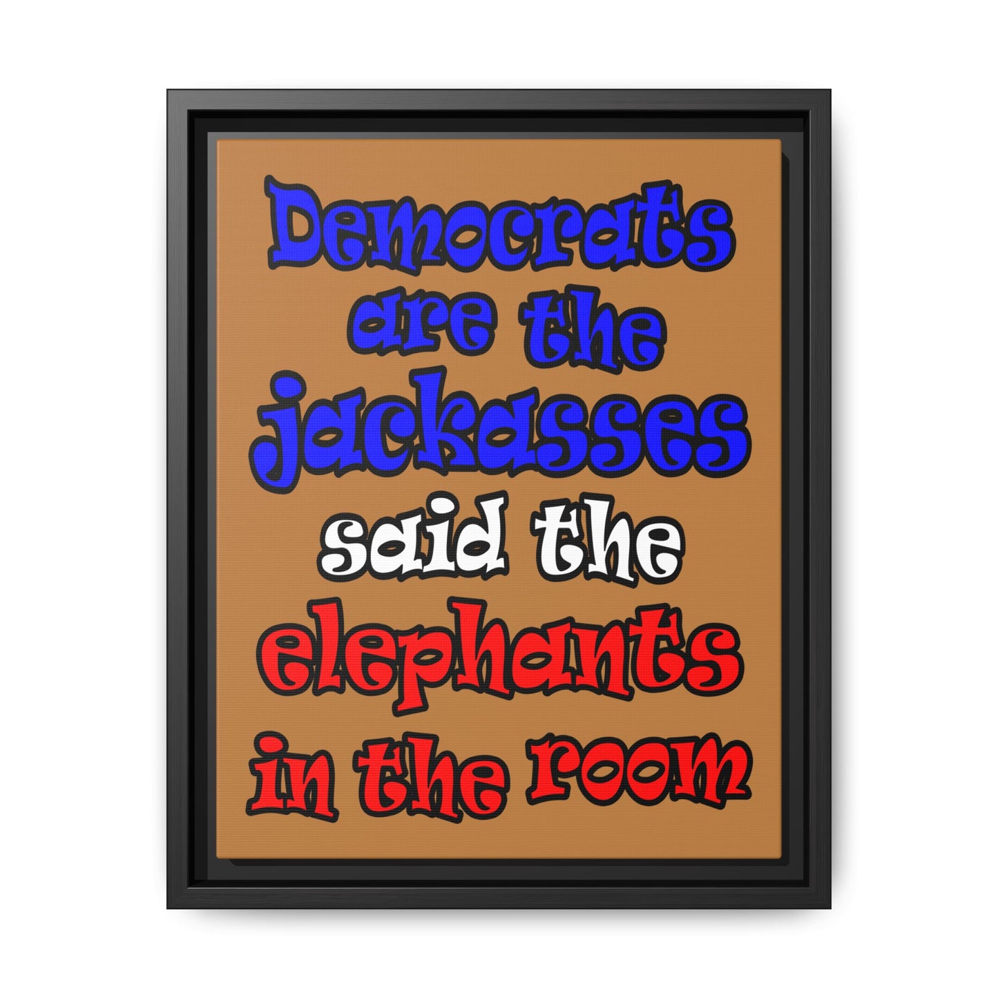 donkeys and elephants - framed canvas art (light brown)