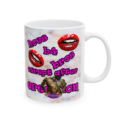 hoes b4 bros - White Mug (white marble)