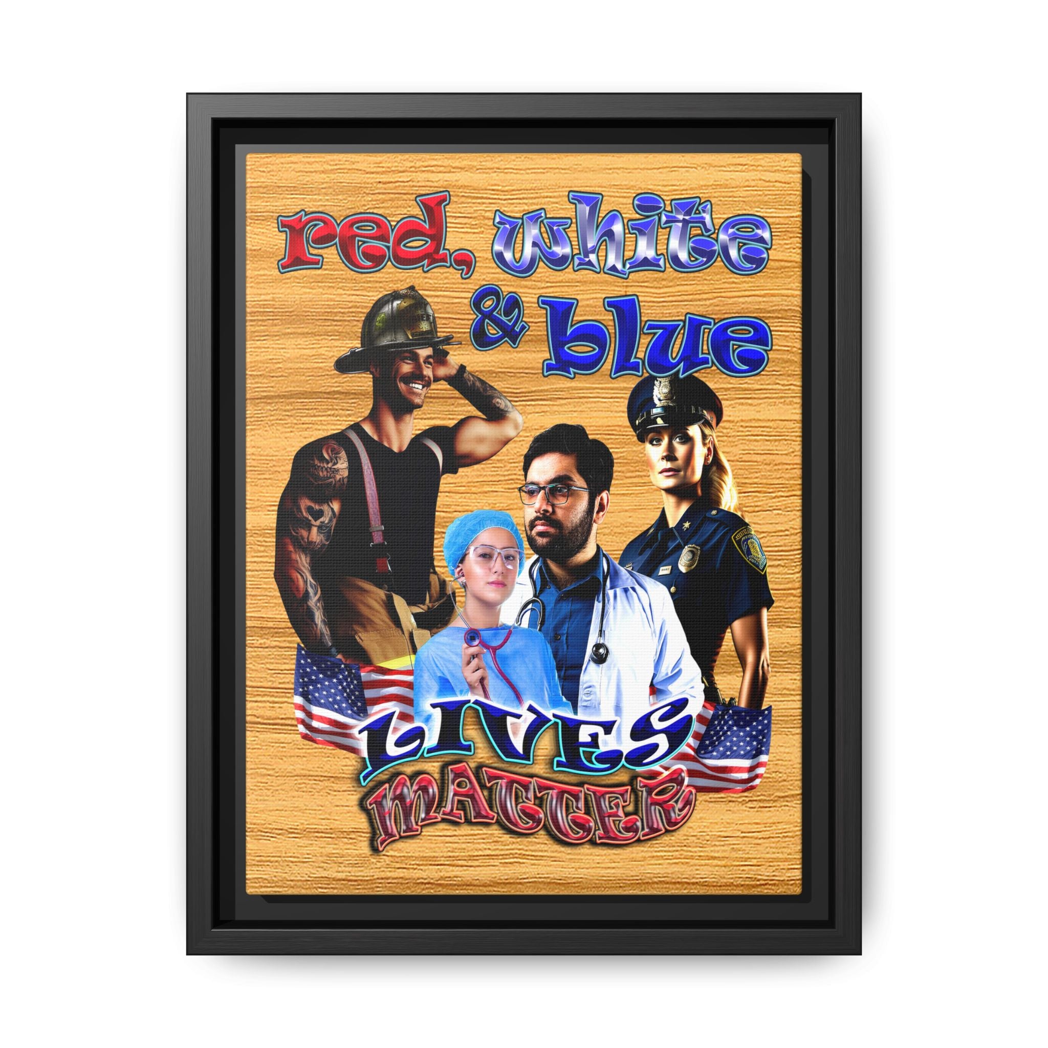 rw&b lives matter - framed canvas art (butterscotch wood finish)
