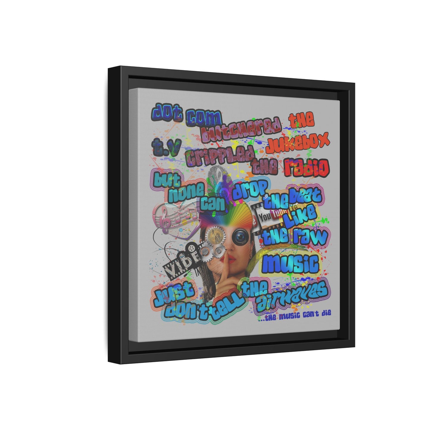 drop the beat - framed canvas art (light grey)