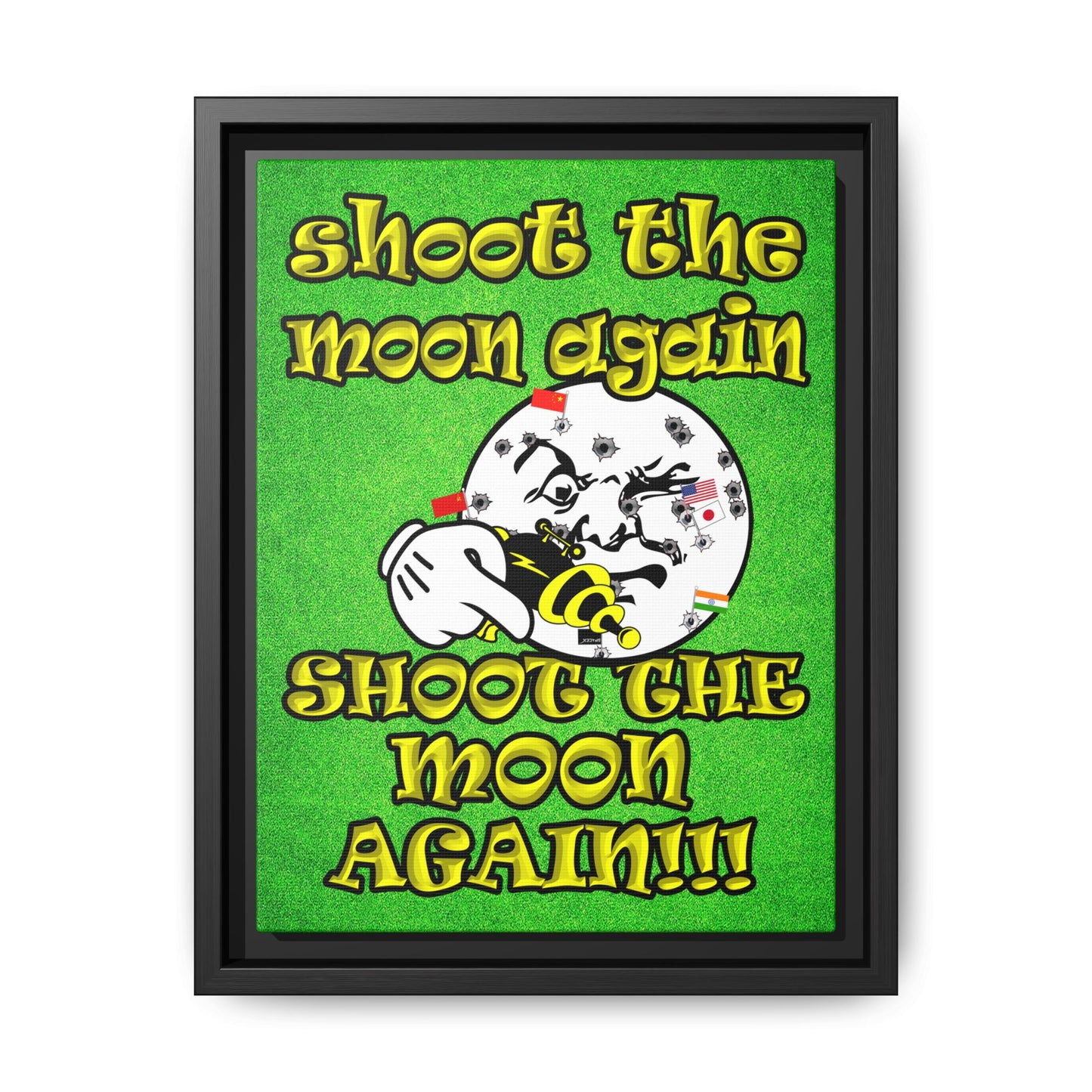 shoot the moon again - framed canvas art (green turf)