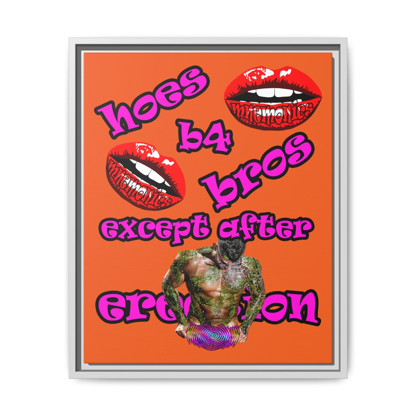 hoes b4 bros - framed canvas art (orange)