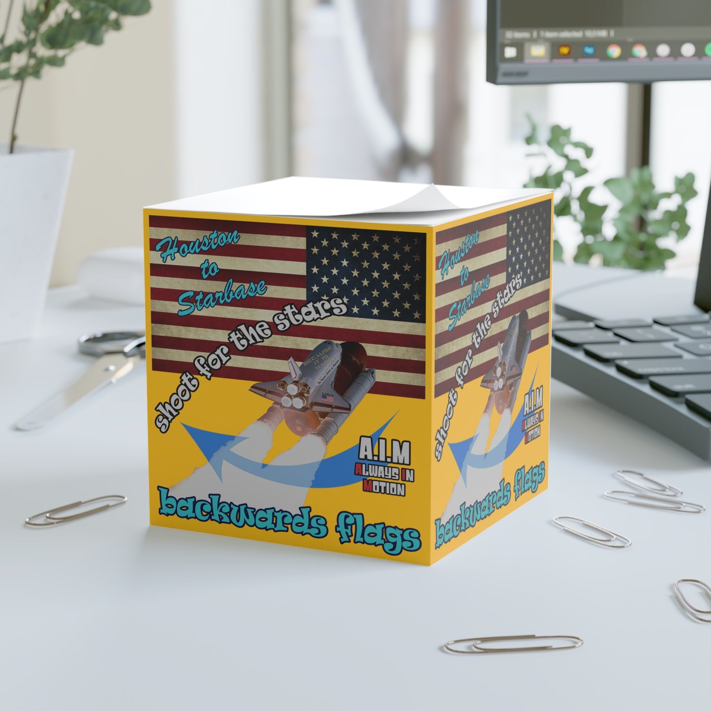 shoot for the stars - note cube (yellow)