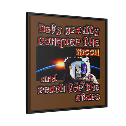 defy conquer reach - framed canvas art (brown)