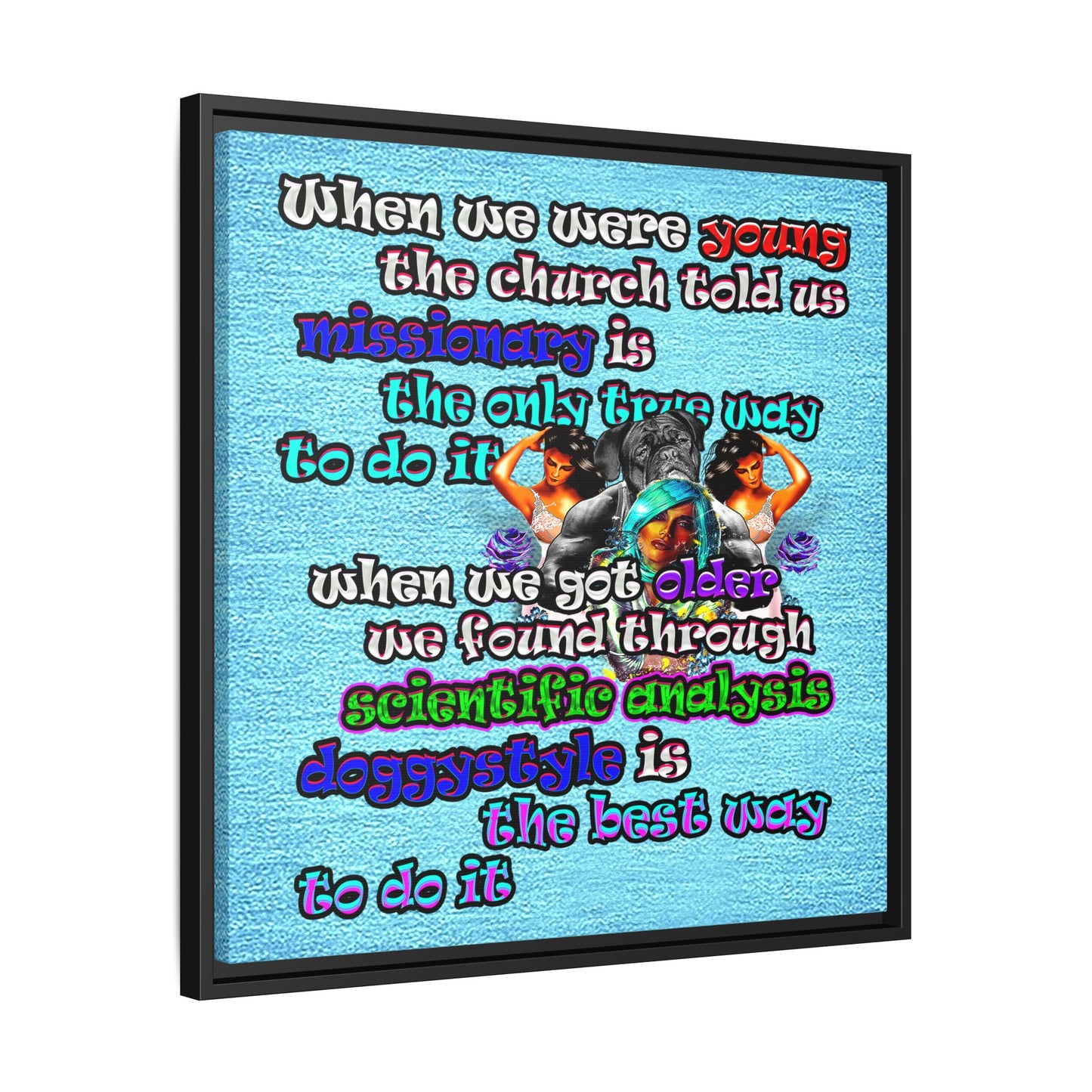 doggystyle - framed canvas art (faded blue)