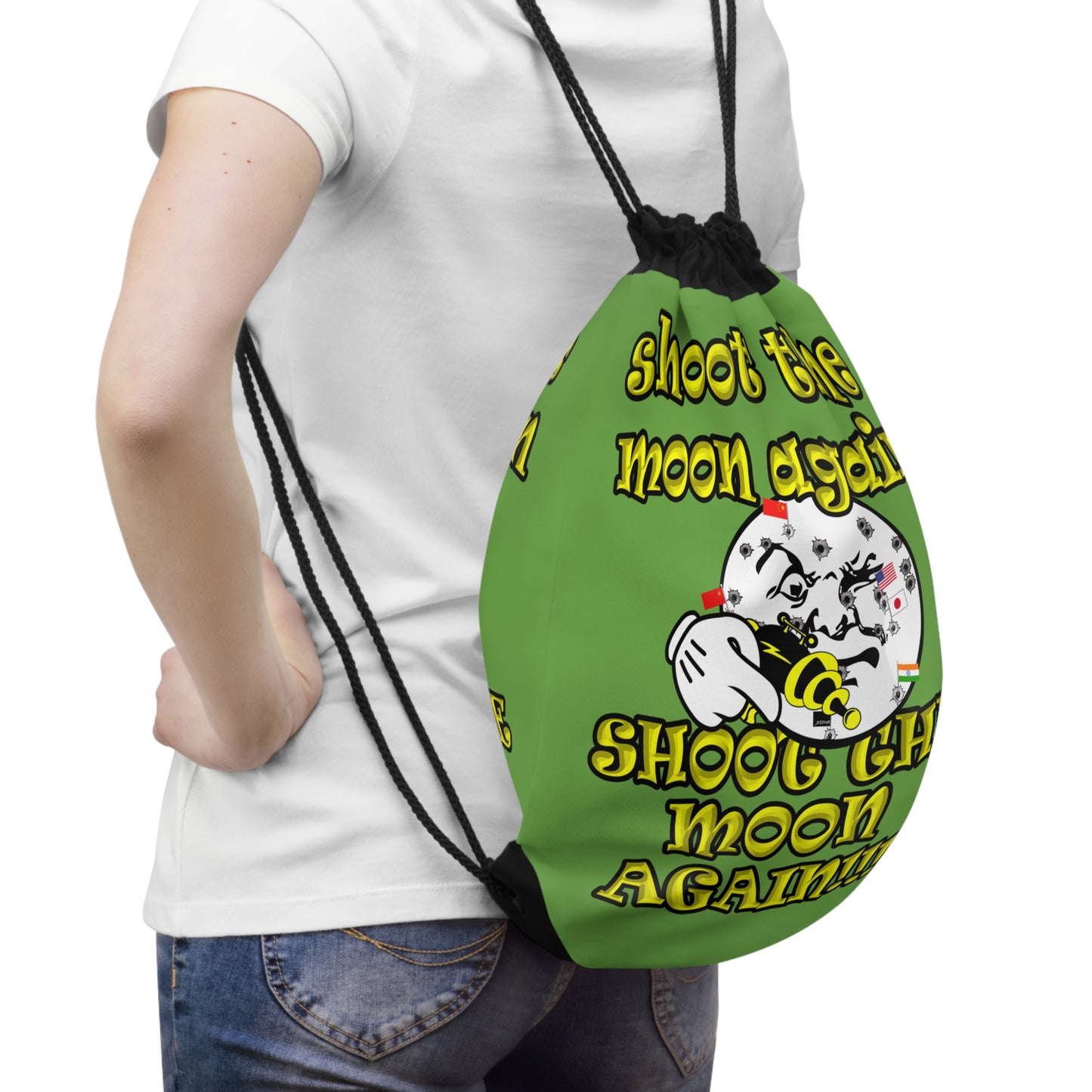 shoot the moon again - Drawstring Bag (green)