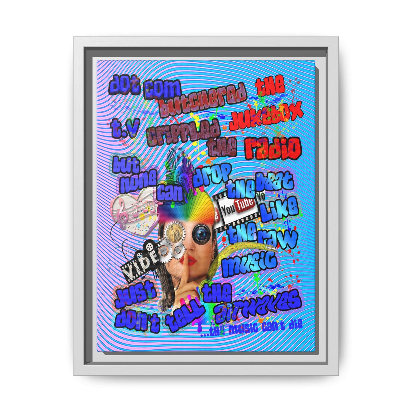 drop the beat - framed canvas art (light blue-purple wave)