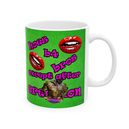 hoes b4 bros - White Mug (green turf)