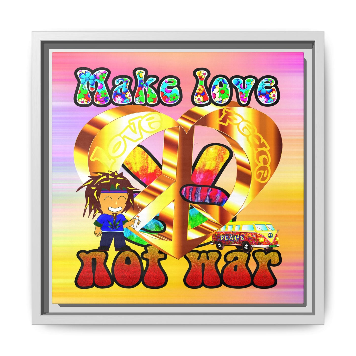 love peace - framed canvas art (color blur)