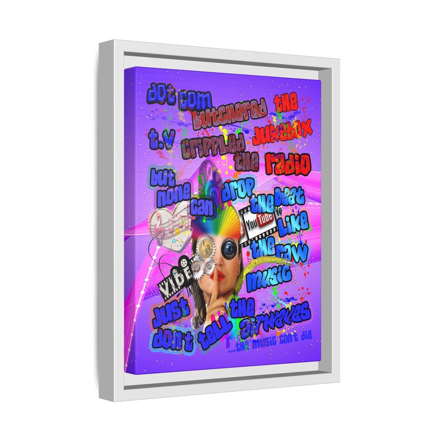 drop the beat - framed canvas art (purple-pink wave)