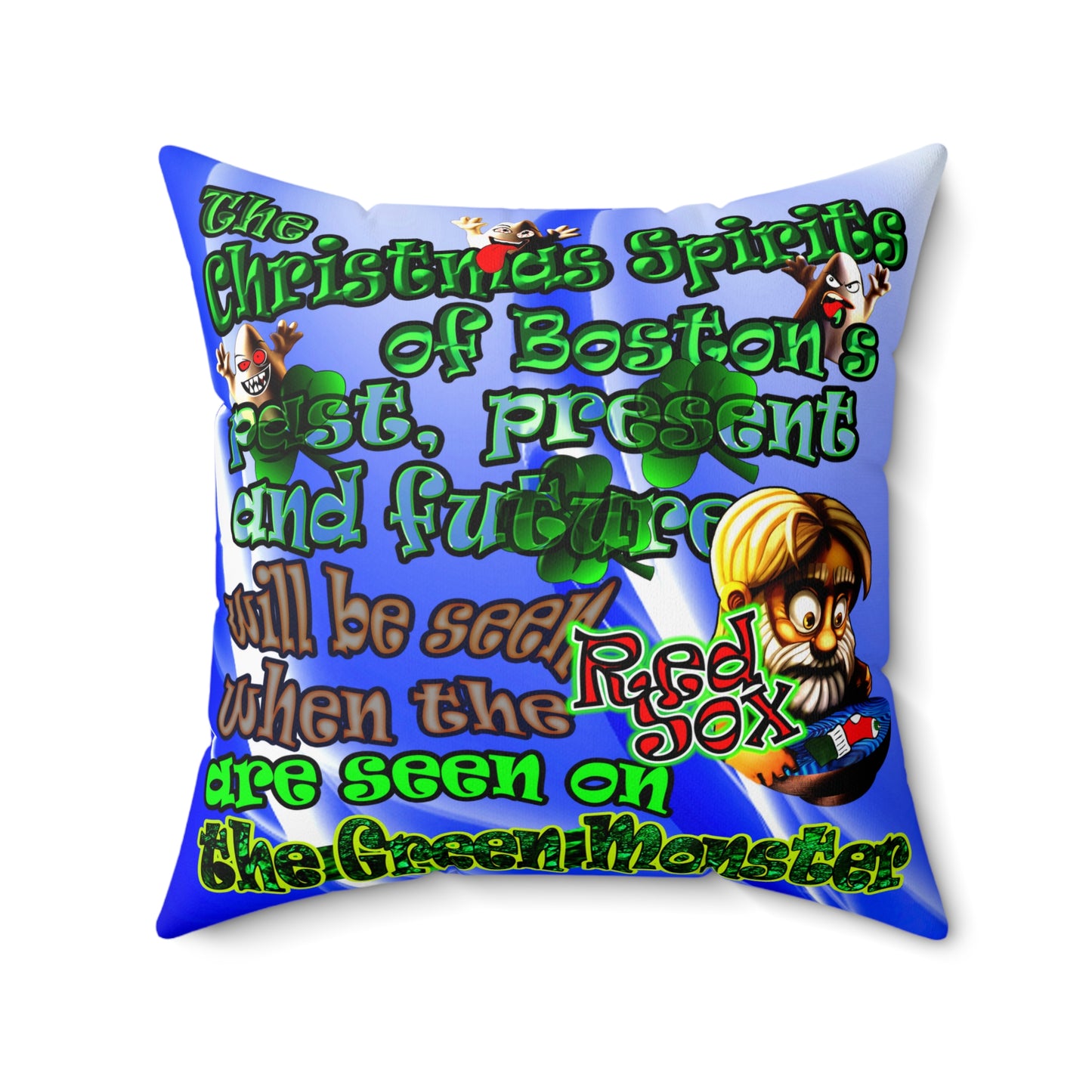 christmas spirits of boston - Spun Polyester Square Pillow - (blue-white wave)