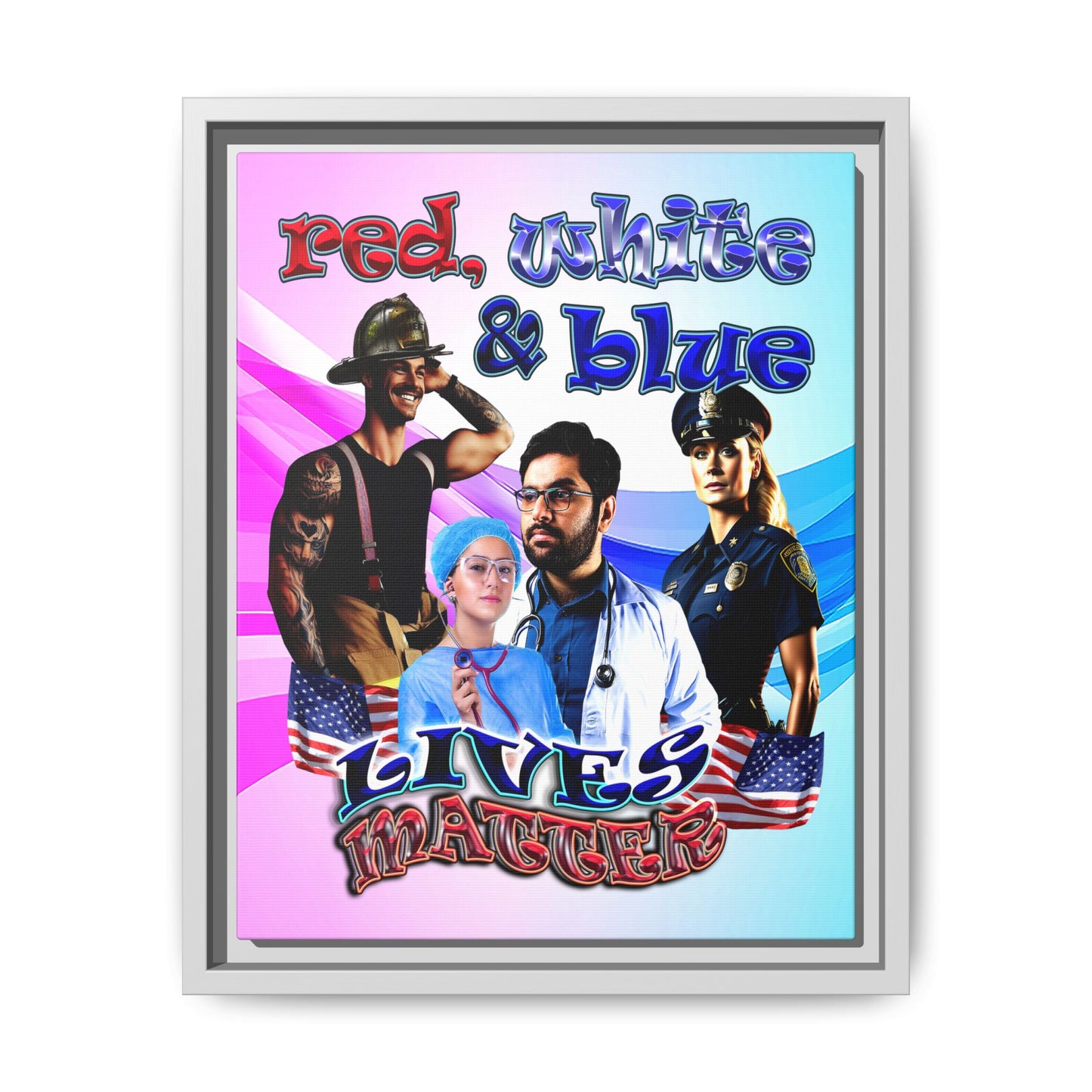 rw&b lives matter - framed canvas art (light blue-pink wave)