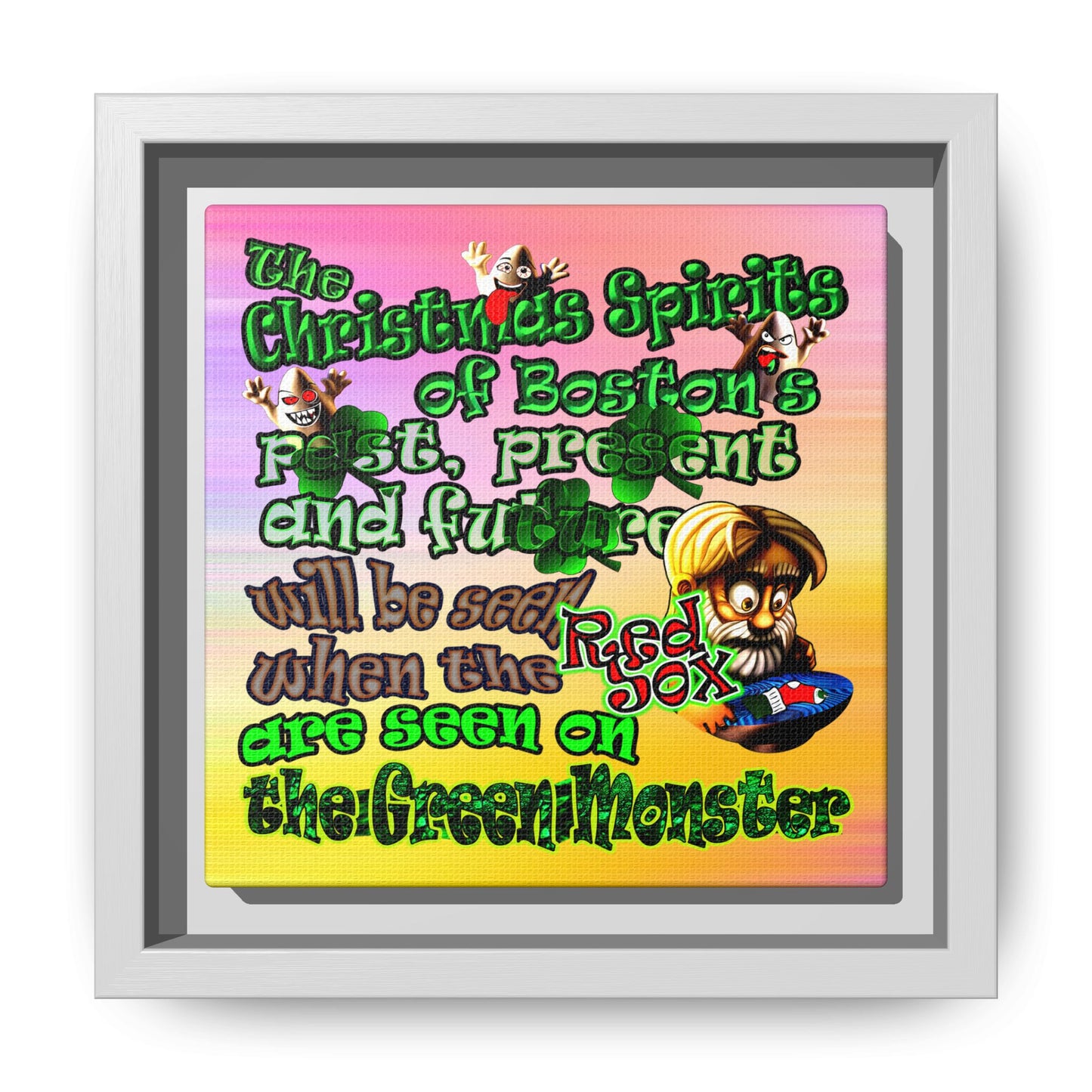 christmas spirits of boston - framed canvas art (color blur)