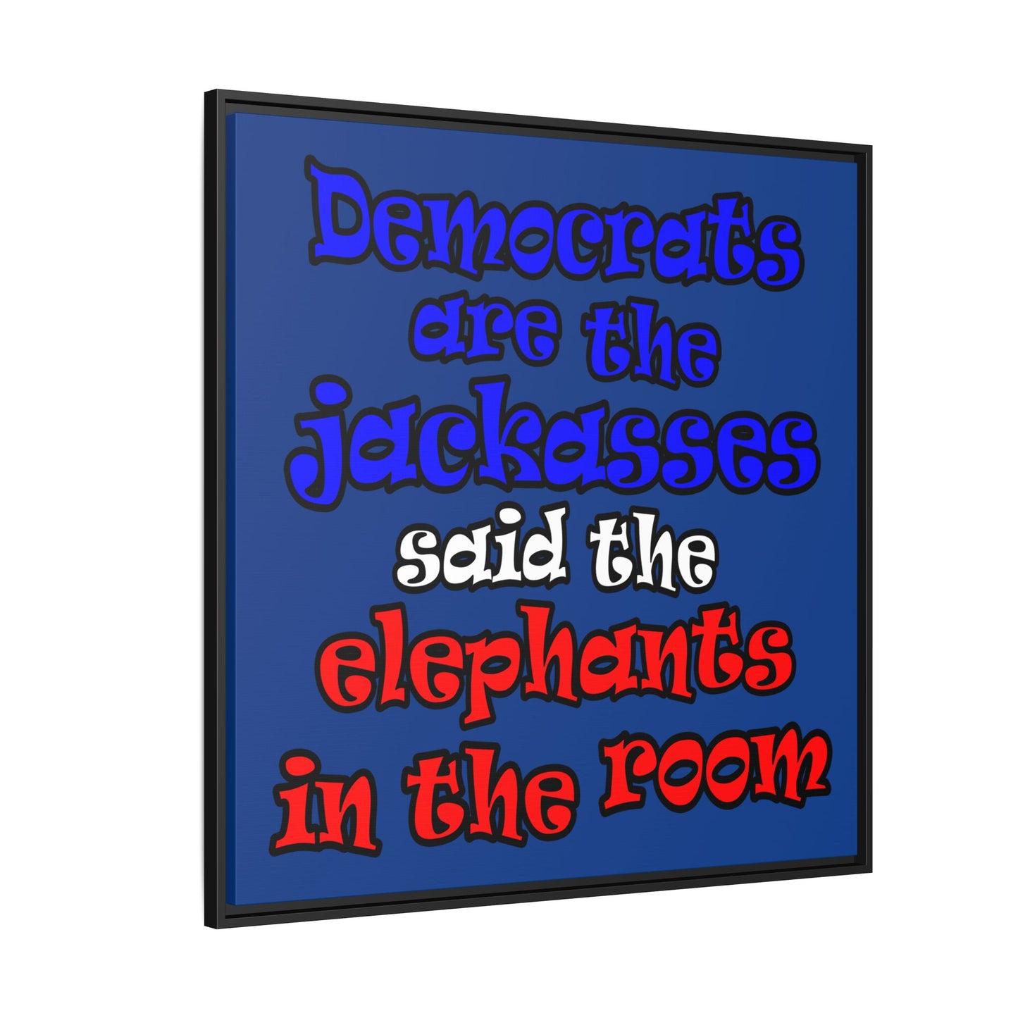 donkeys and elephants - framed canvas art (dark blue)