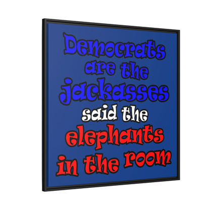 donkeys and elephants - framed canvas art (dark blue)