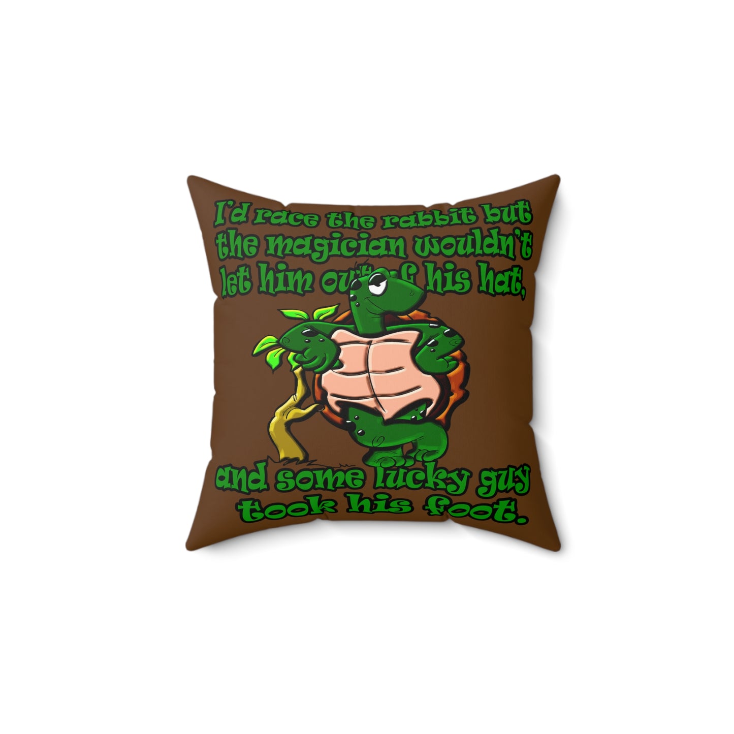 turtle race - Spun Polyester Square Pillow - (brown)