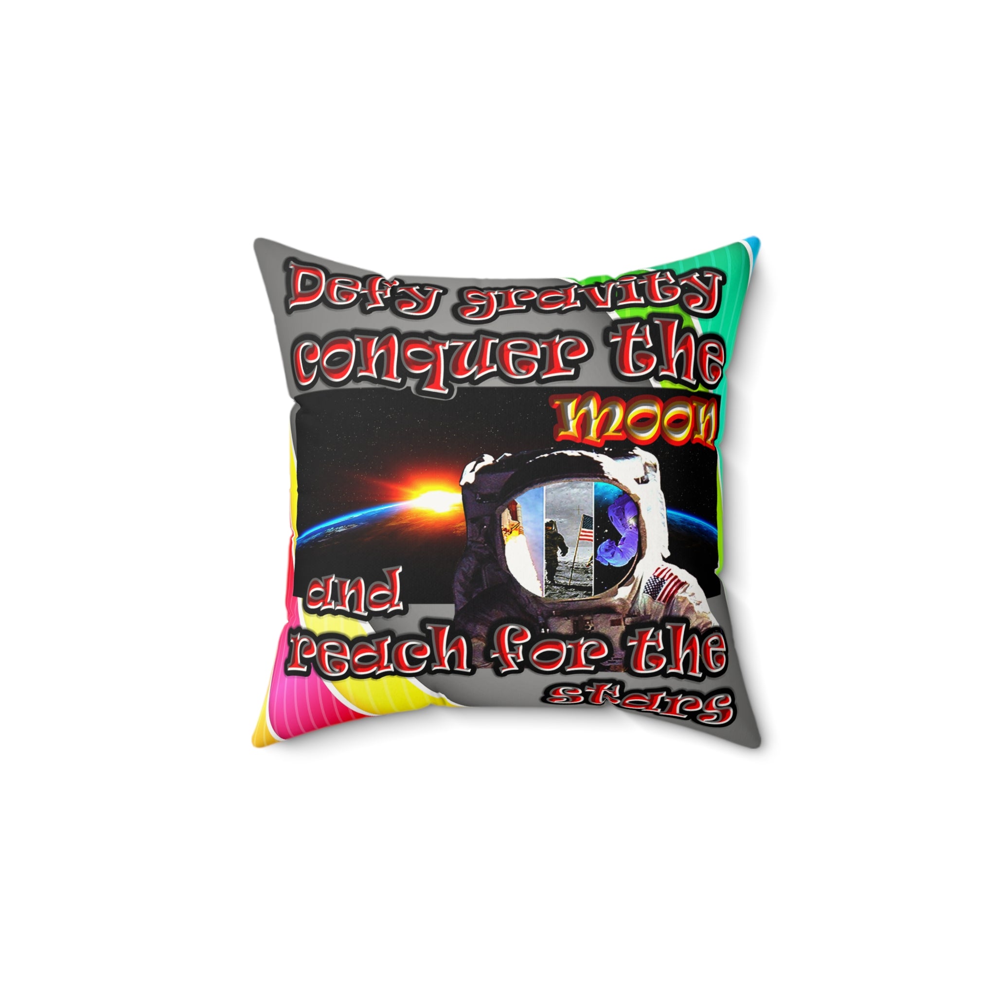 defy conquer reach - Faux Suede Square Pillow - (rainbow split)