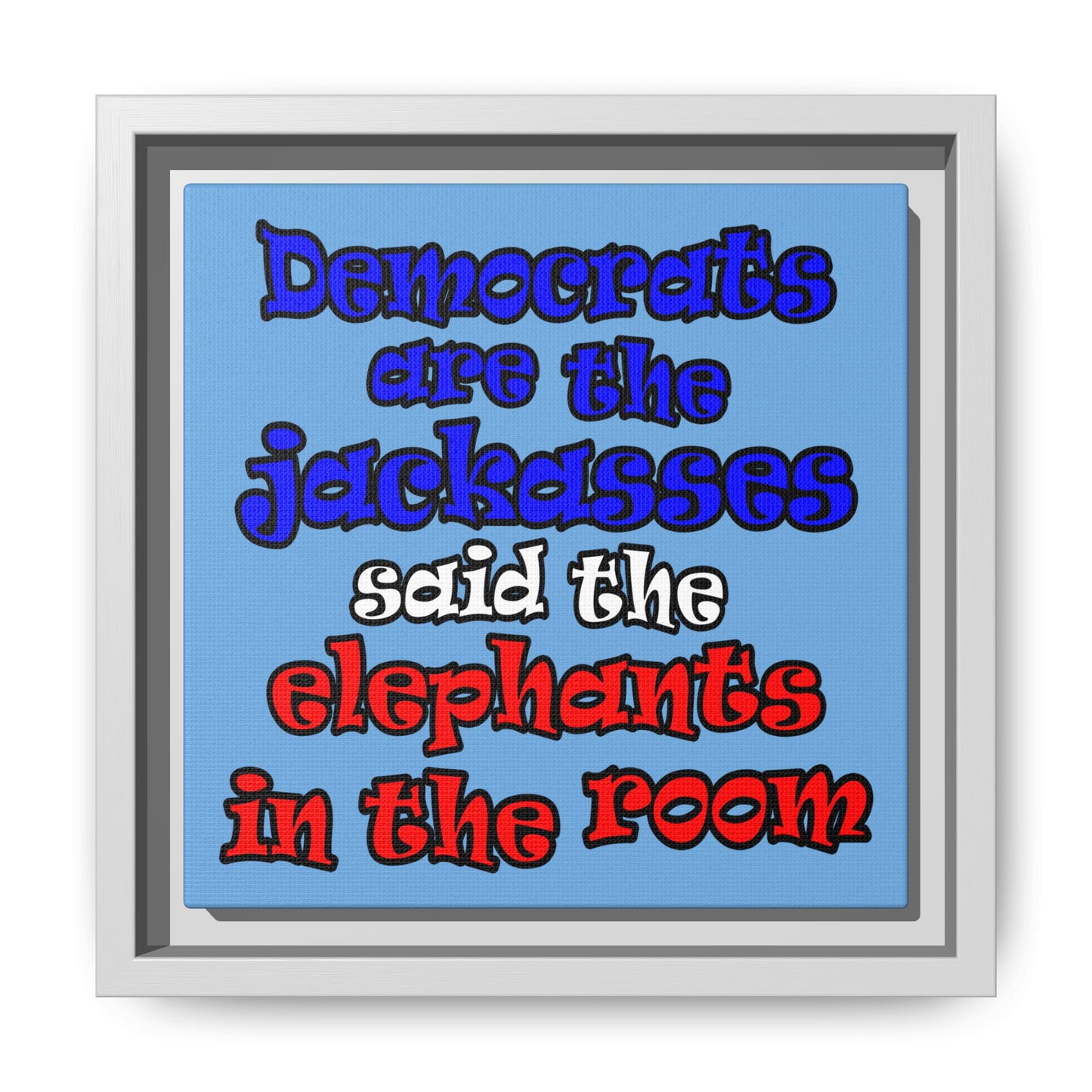 donkeys and elephants - framed canvas art (light blue)