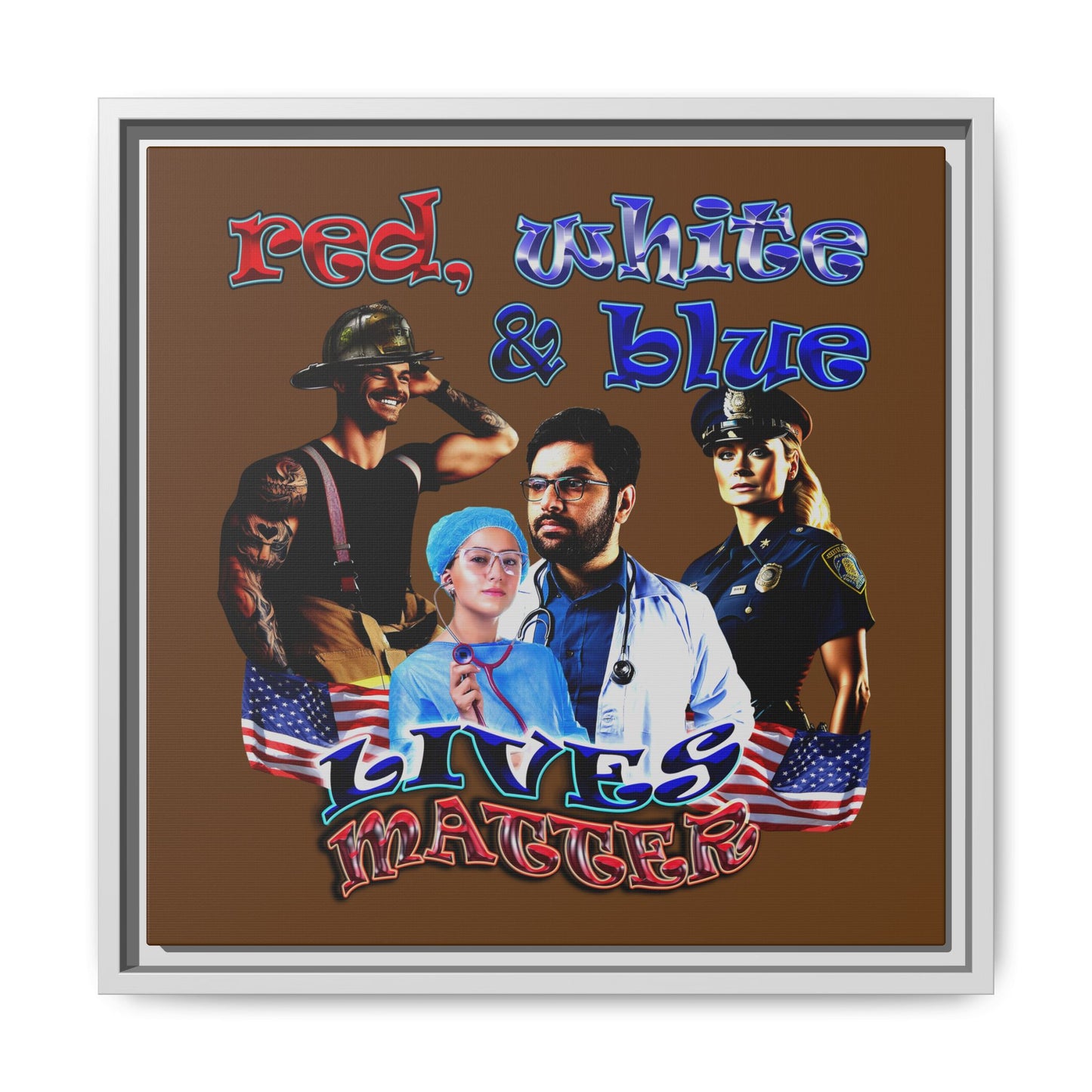 rw&b lives matter - framed canvas art (brown)