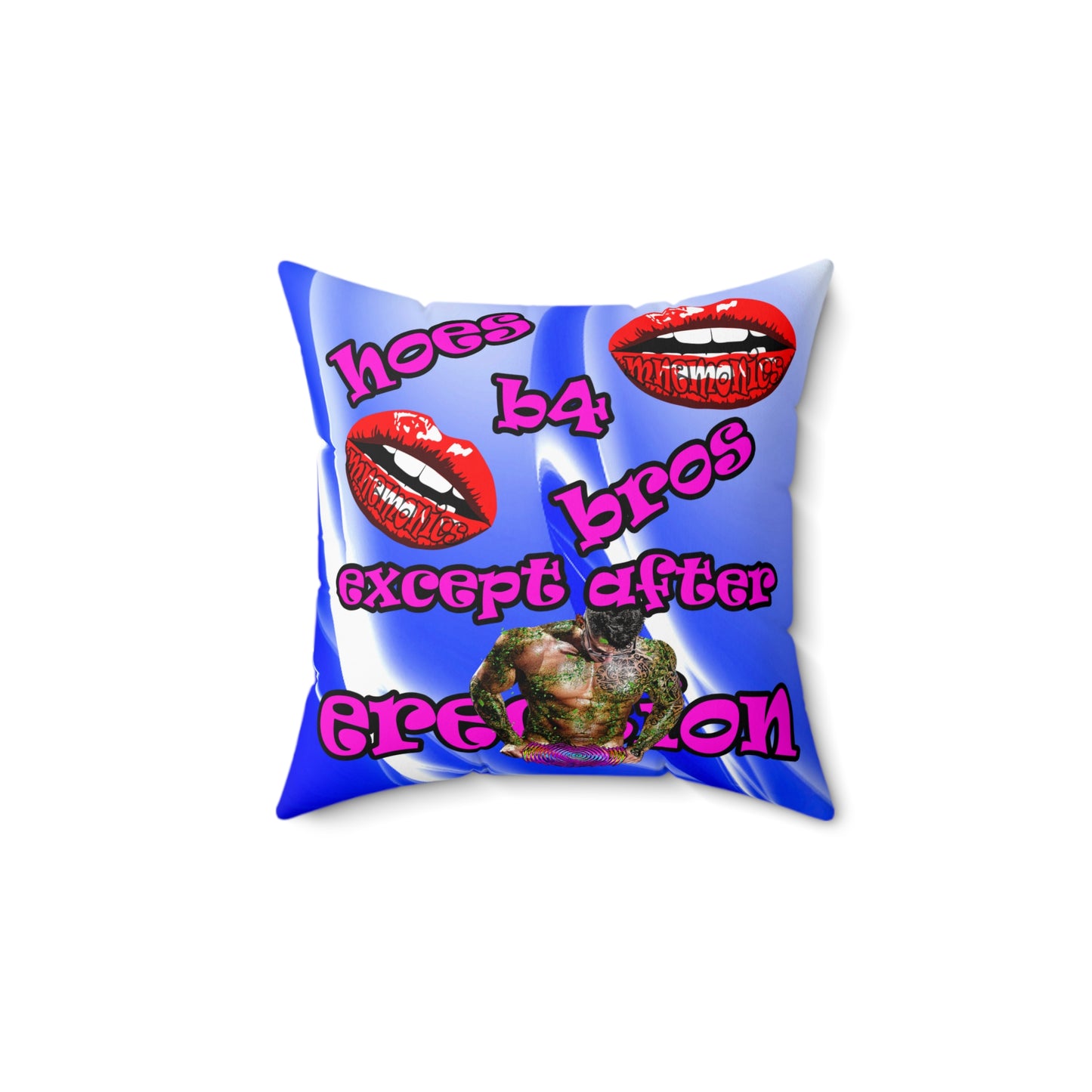 hoes b4 bros - Spun Polyester Square Pillow - (blue-white wave)