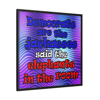 donkeys and elephants - framed canvas art (purple wave)