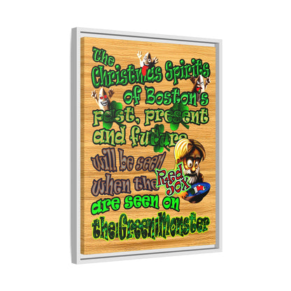 christmas spirits of boston - framed canvas art (butterscotch wood finish)