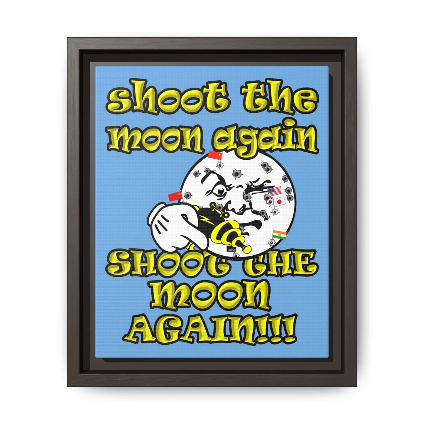 shoot the moon again - framed canvas art (light blue)