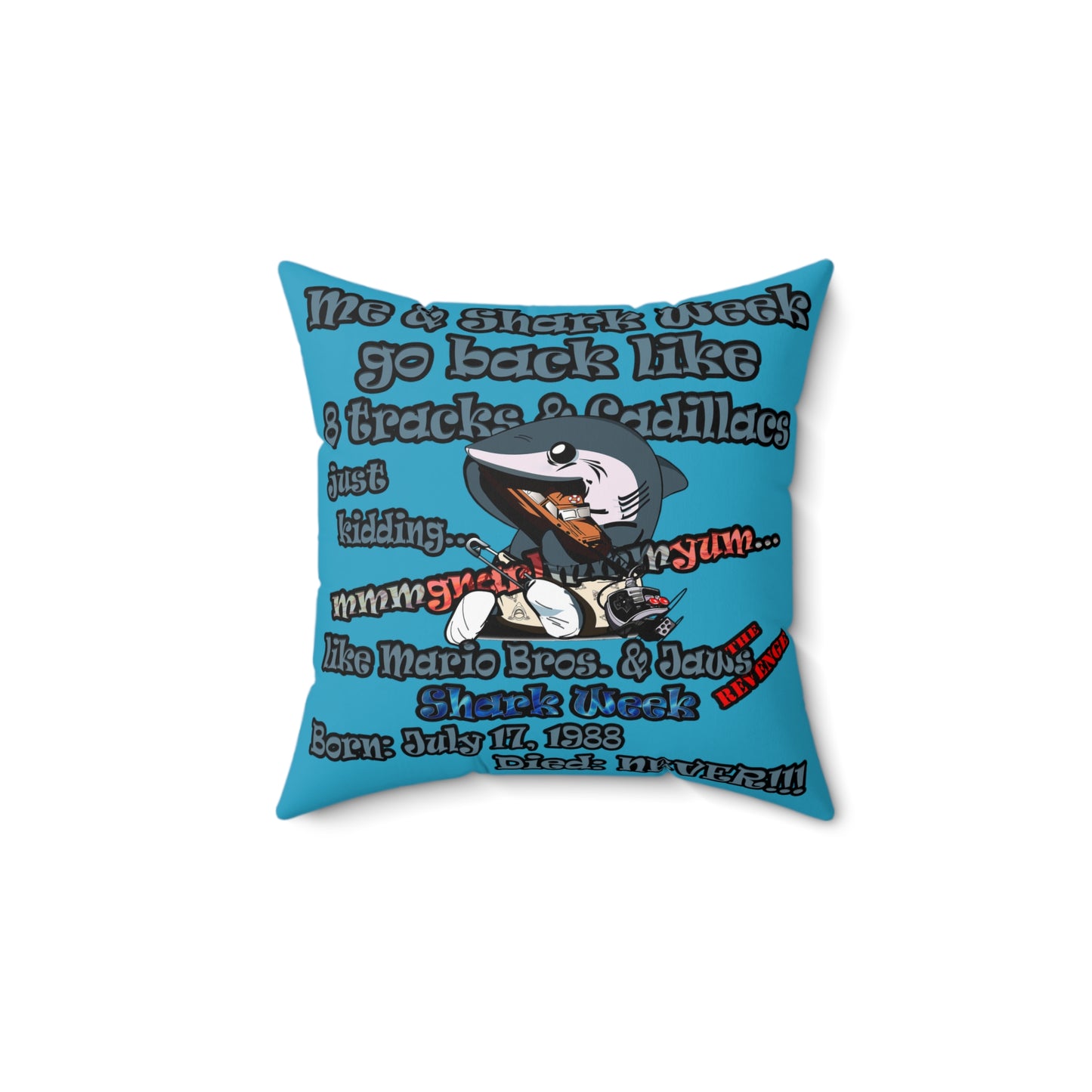 shark week - Faux Suede Square Pillow - (turquoise)