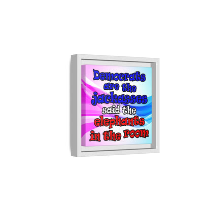donkeys and elephants - framed canvas art (light blue-pink wave)