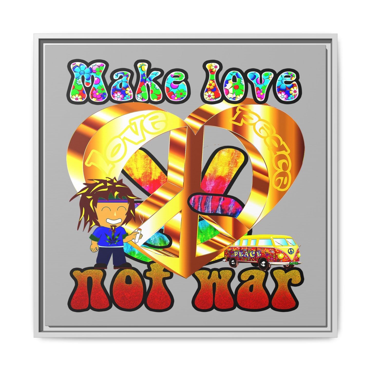 love peace - framed canvas art (light grey)