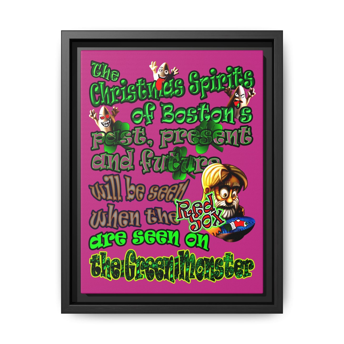 christmas spirits of boston - framed canvas art (pink)