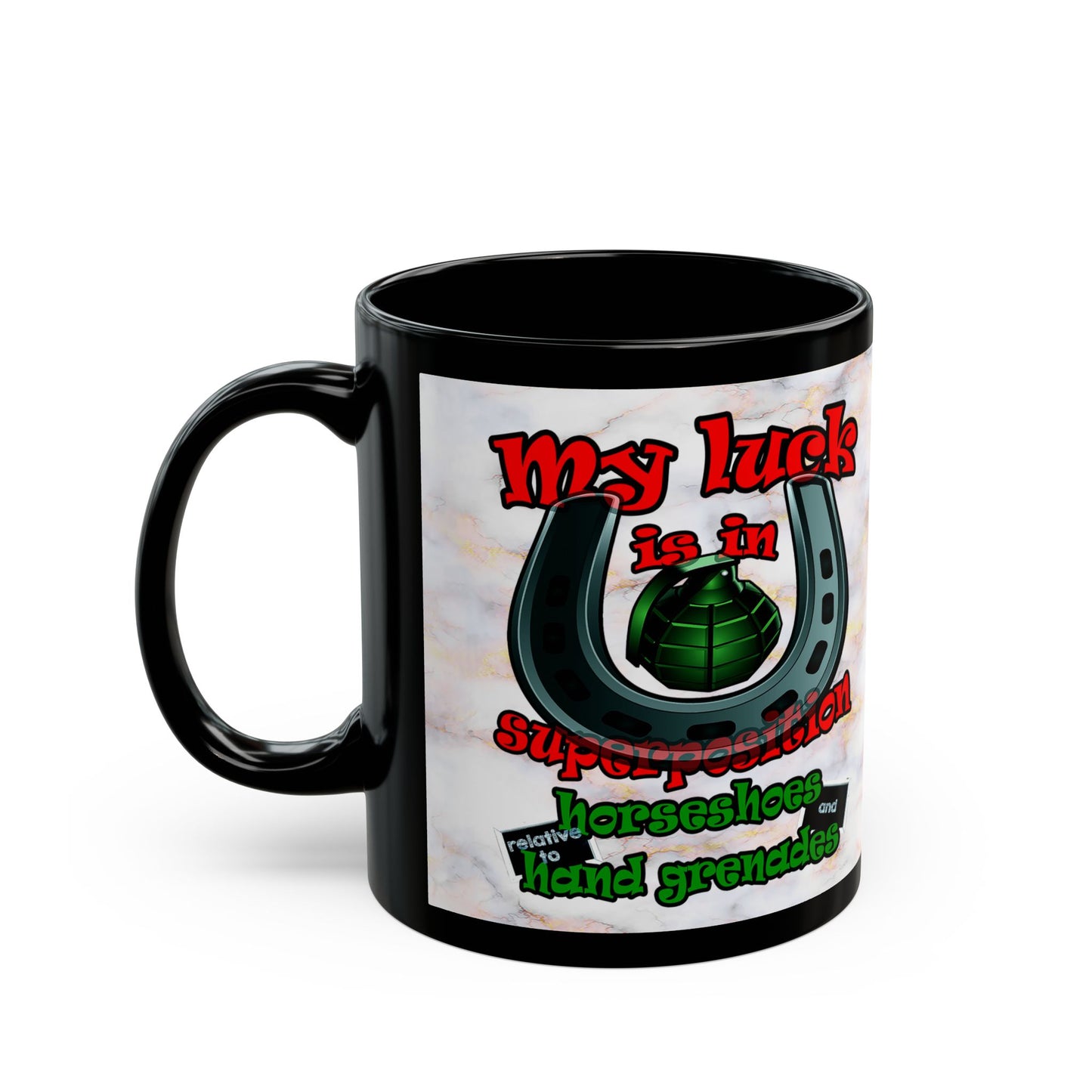 my luck - Black Mug (white marble)