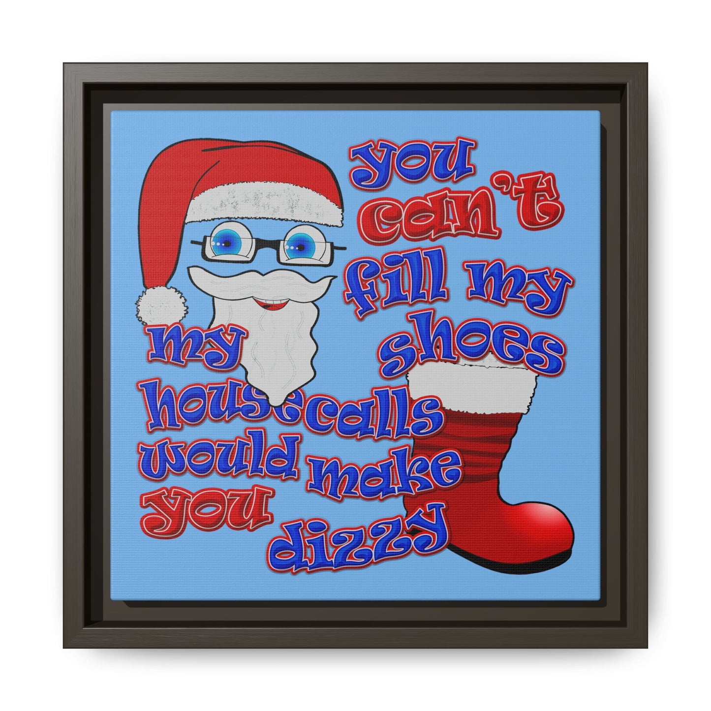 santa's shoes - framed canvas art (light blue)
