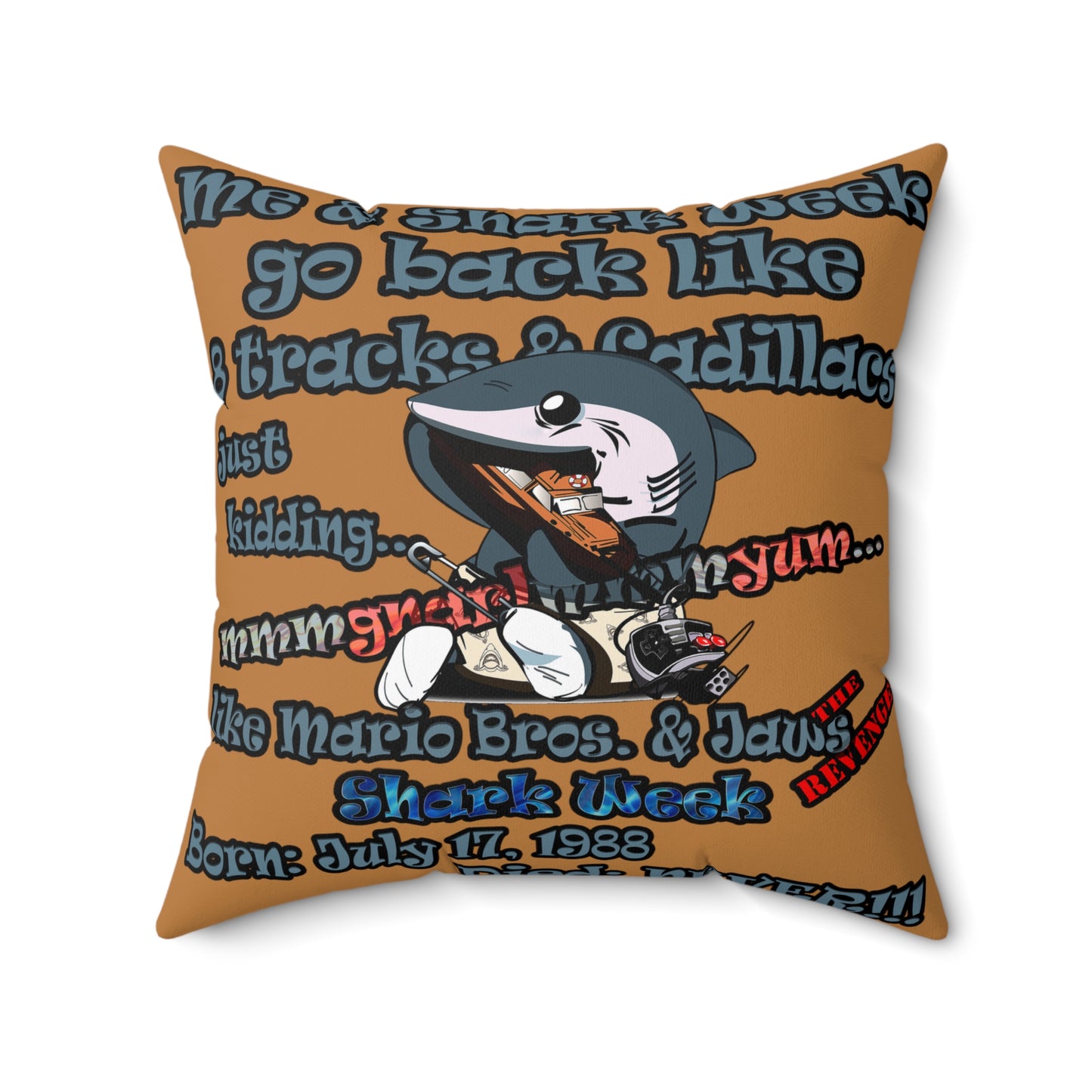 shark week - Faux Suede Square Pillow - (light brown)