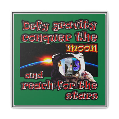 defy conquer reach - framed canvas art (dark green)