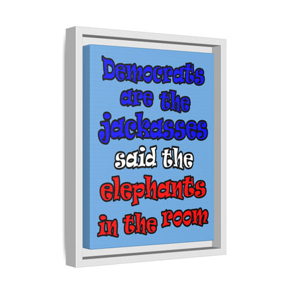 donkeys and elephants - framed canvas art (light blue)