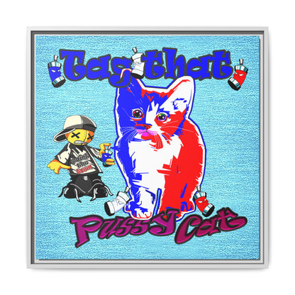 tag that - framed canvas art (faded blue)