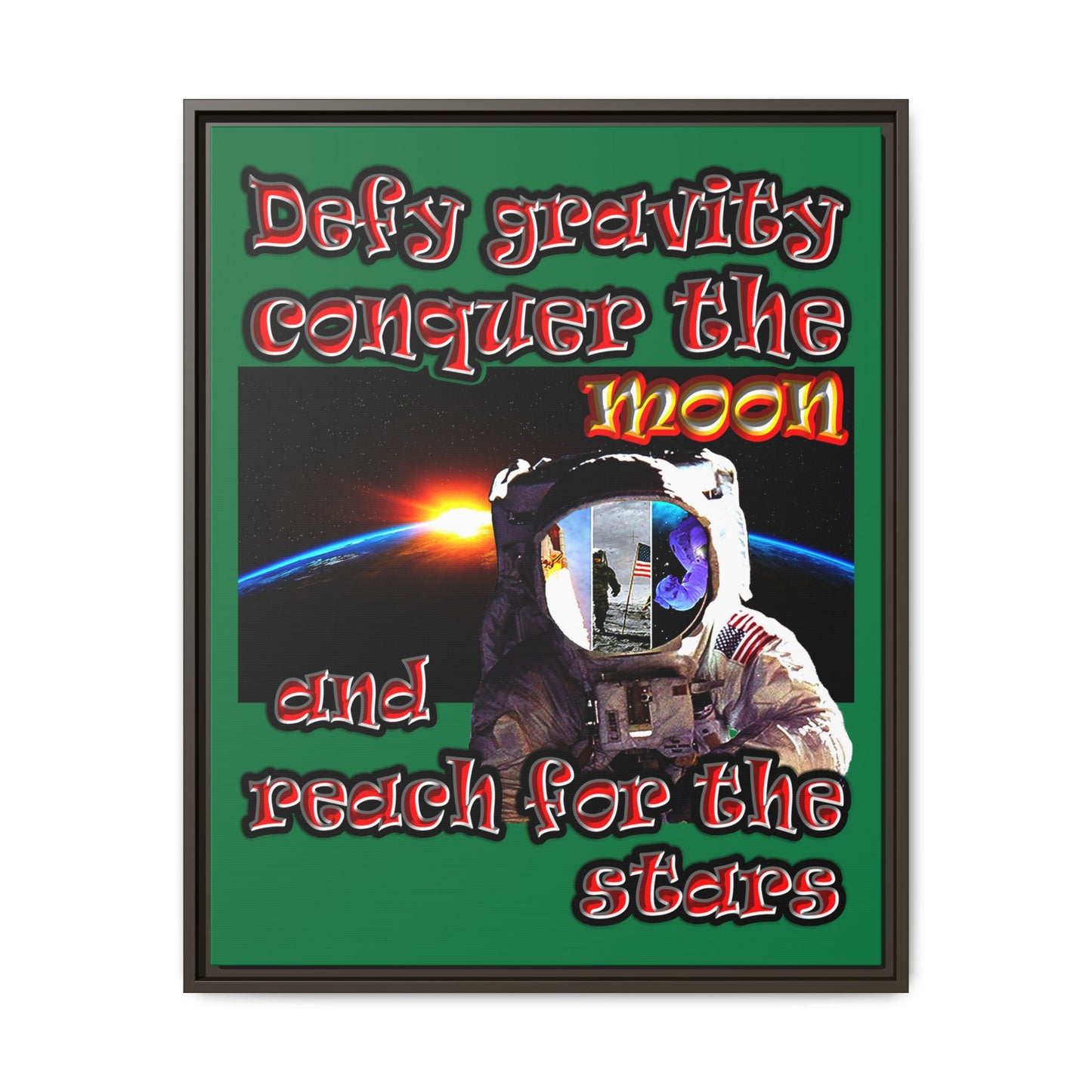 defy conquer reach - framed canvas art (dark green)