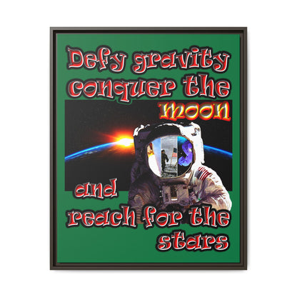 defy conquer reach - framed canvas art (dark green)