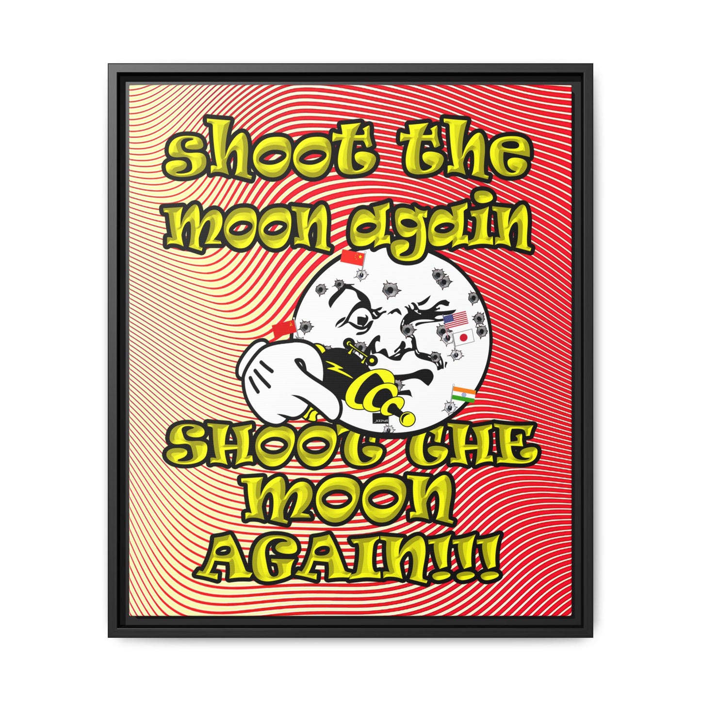 shoot the moon again - framed canvas art (yellow-orange wave)