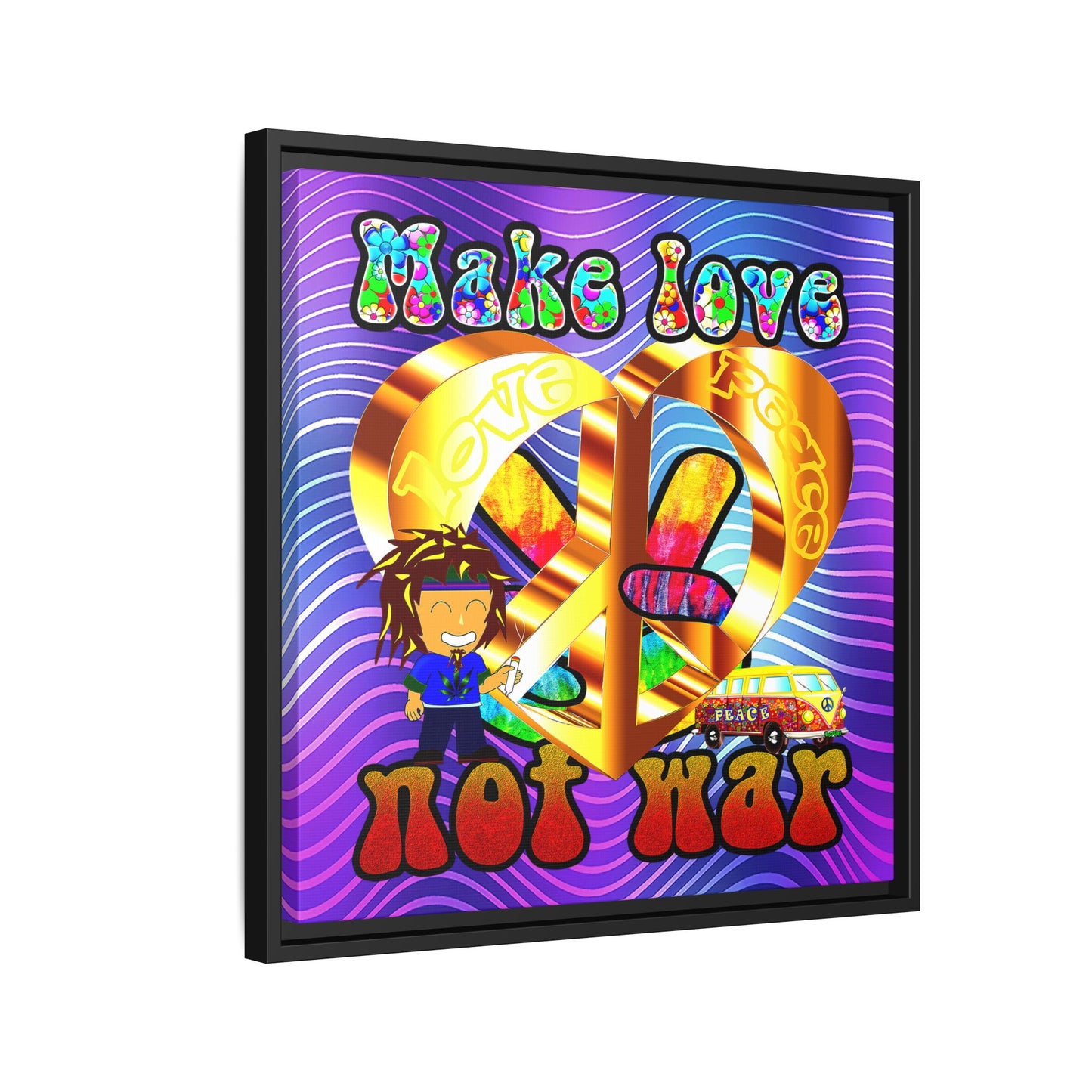 love peace - framed canvas art (purple wave)